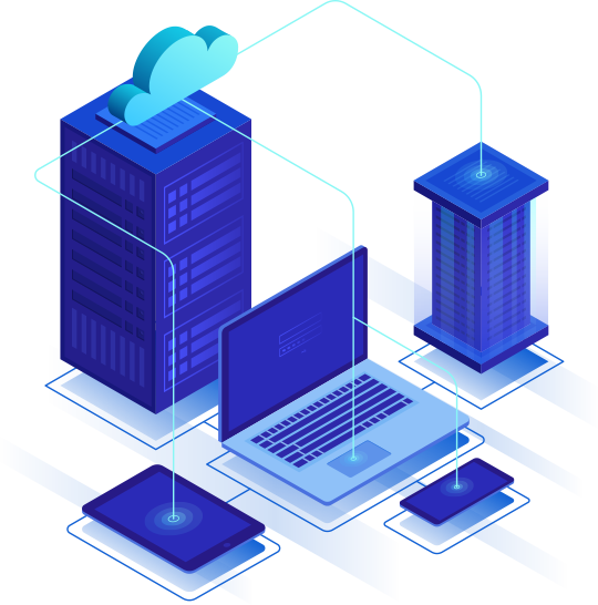 Servers and a laptop running a web platform