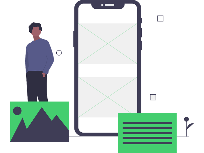 Designer reviewing a mobile app wireframe